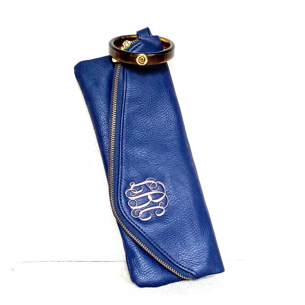 🆕Navy Vegan Leather Monogrammed Clutch Wristlet